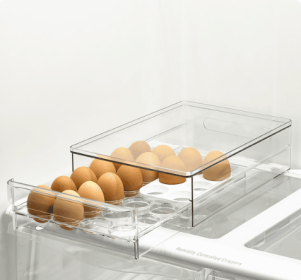 Clear Plastic 24-Egg Storage Drawer with Lift-Out Tray and Slide-Out Design