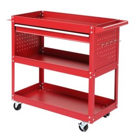 3-Tier Rolling Tool Cart, Metal Heavy Duty Utility Cart on Wheels with Pegboard & Drawer & 4 Hooks